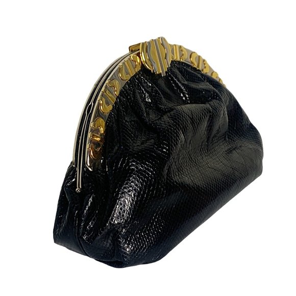Finesse La Model Vintage Snakeskin Black Egyptian Metal Clutch Crossbody Bag - Picture 4 of 12